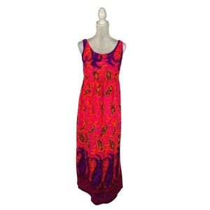Kai Sportswear Boho Vintage Maxi Dress Vibrant Paisley Sleeveless Slit Jr 11/12